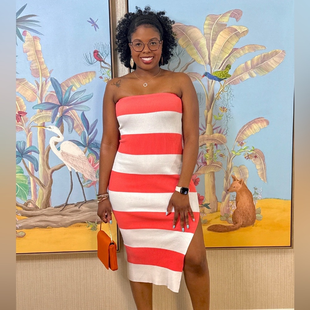Striped Strapless Dress - White Stripe